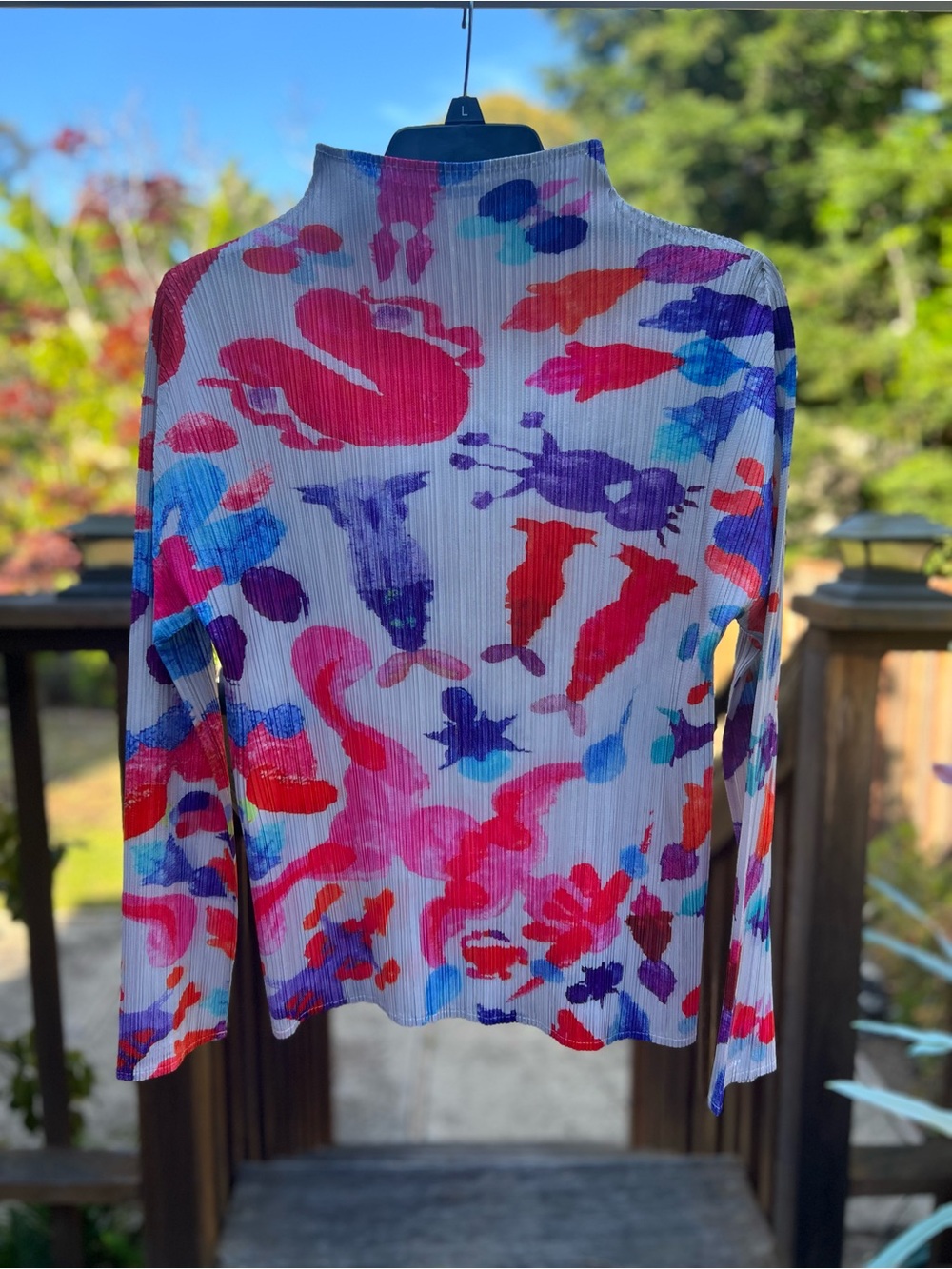 Abstract Multicolor Pleated Mock Neck Long Sleeve Top